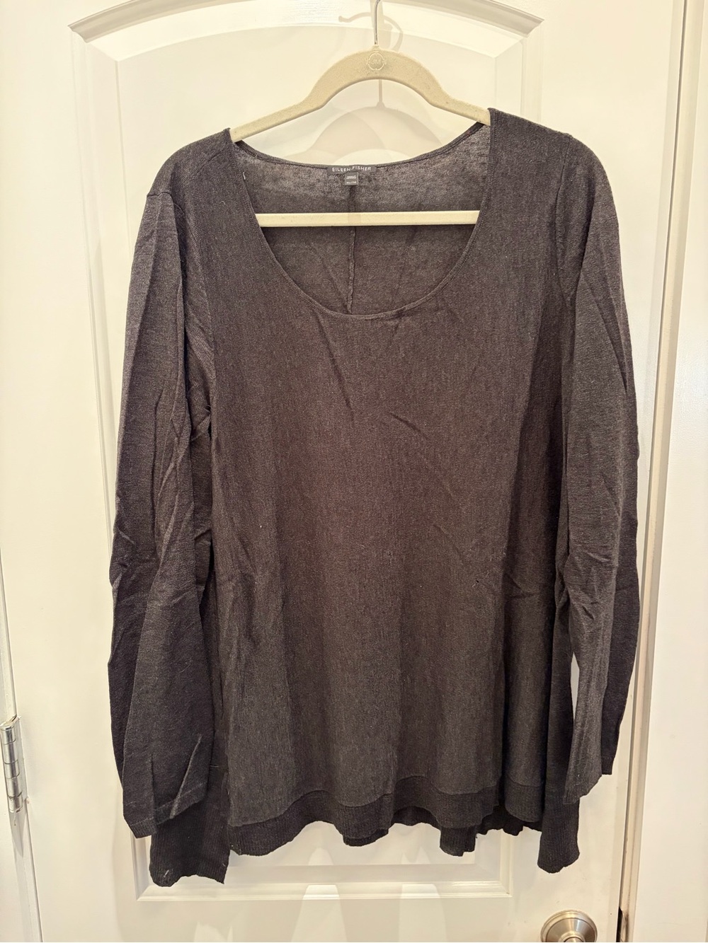 Eileen Fisher Charcoal Scoop Neck Long Sleeve Top
